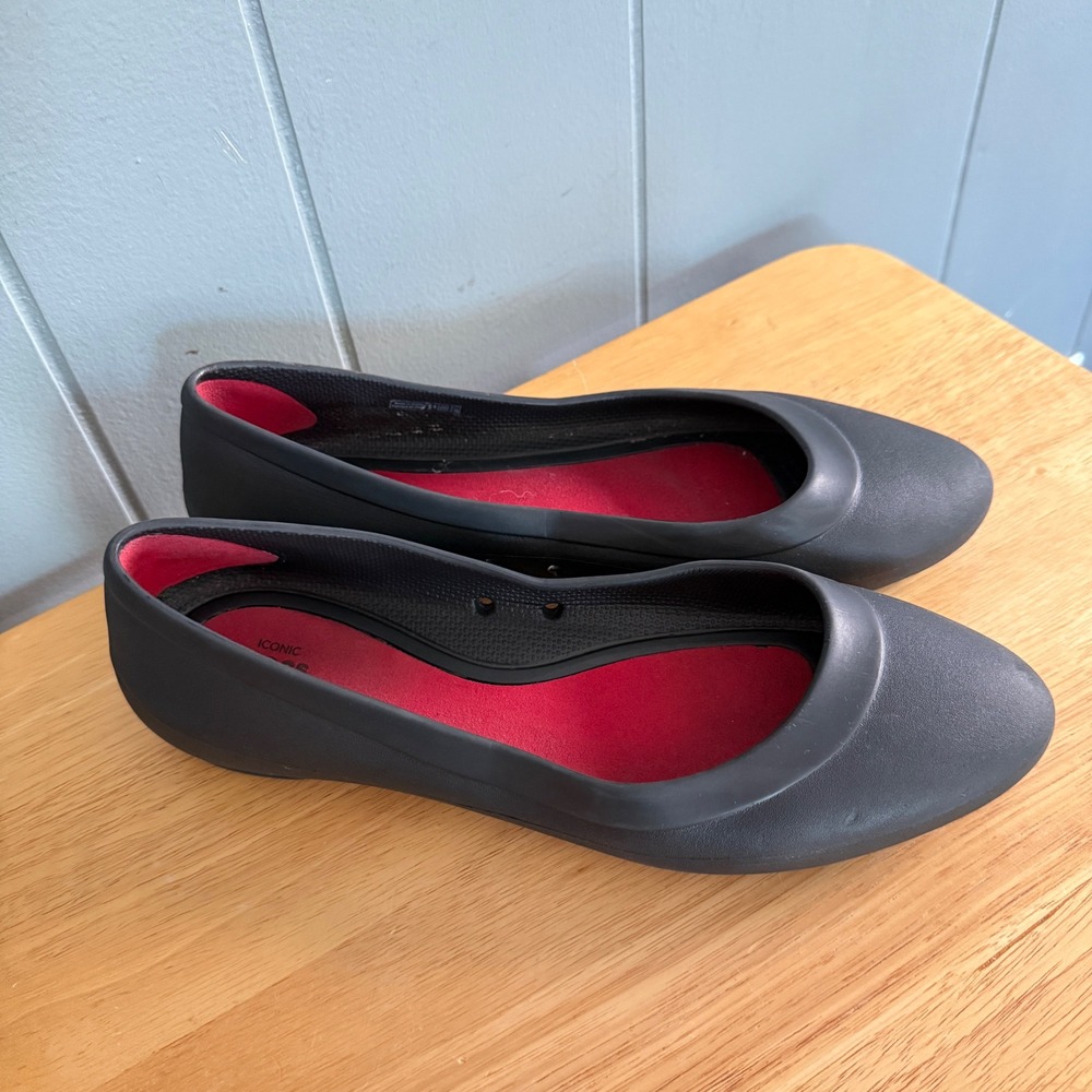 Crocs Womens 10 Black Ballet Flats Molded EVA Slip On Iconic Comfort Balletcore